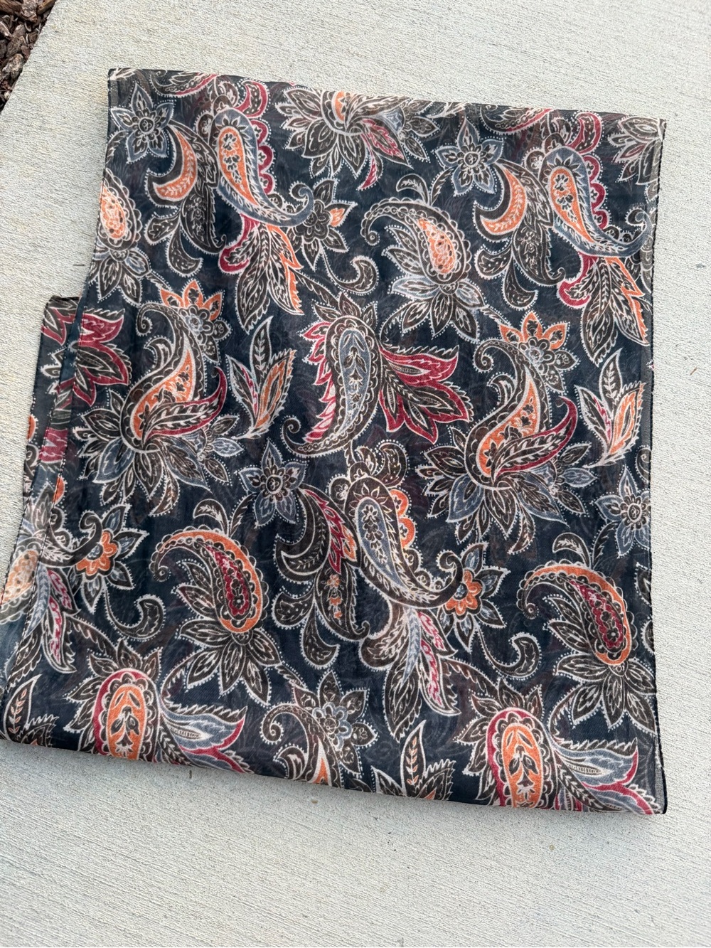 Vintage Sheer Black Paisley Print Long Lightweight Rectangle Scarf